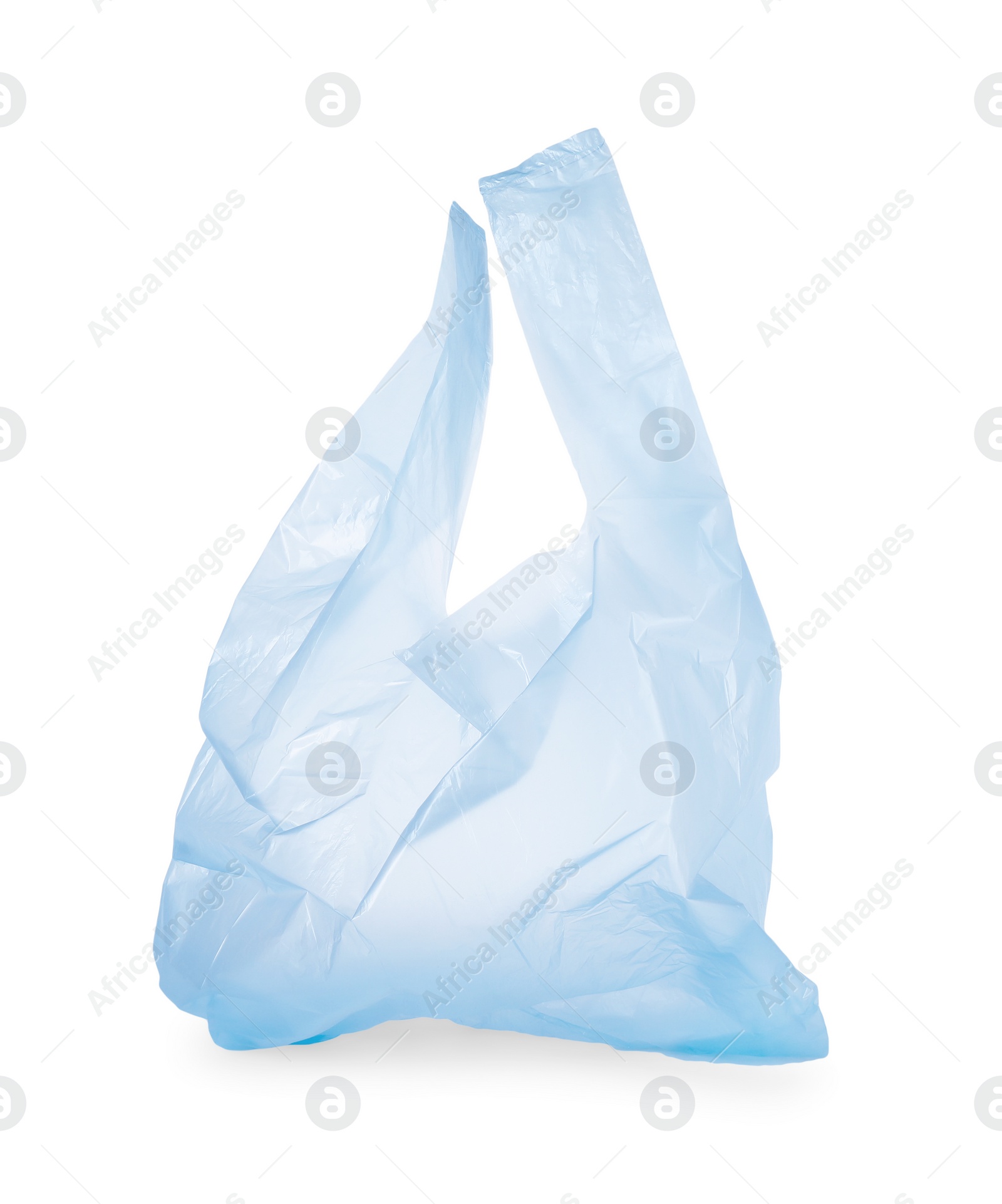 Photo of One light blue plastic bag isolated on white