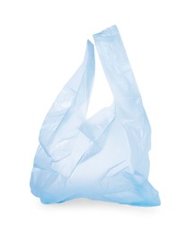 Photo of One light blue plastic bag isolated on white