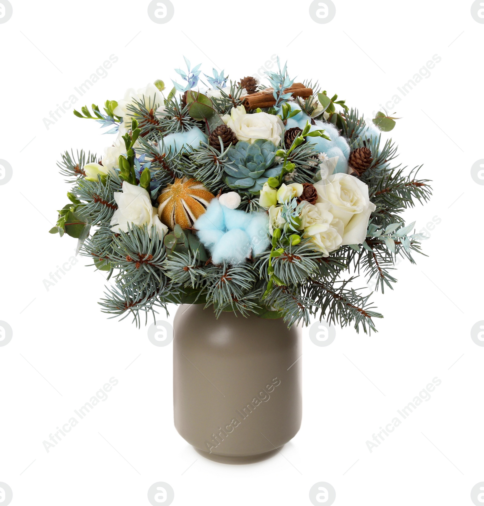 Photo of Beautiful wedding winter bouquet on white background