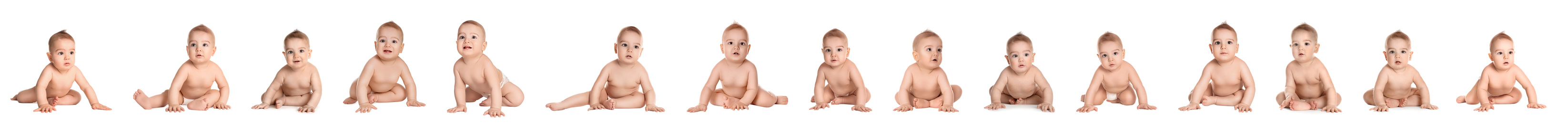 Image of Collage of cute little baby on white background. Banner design