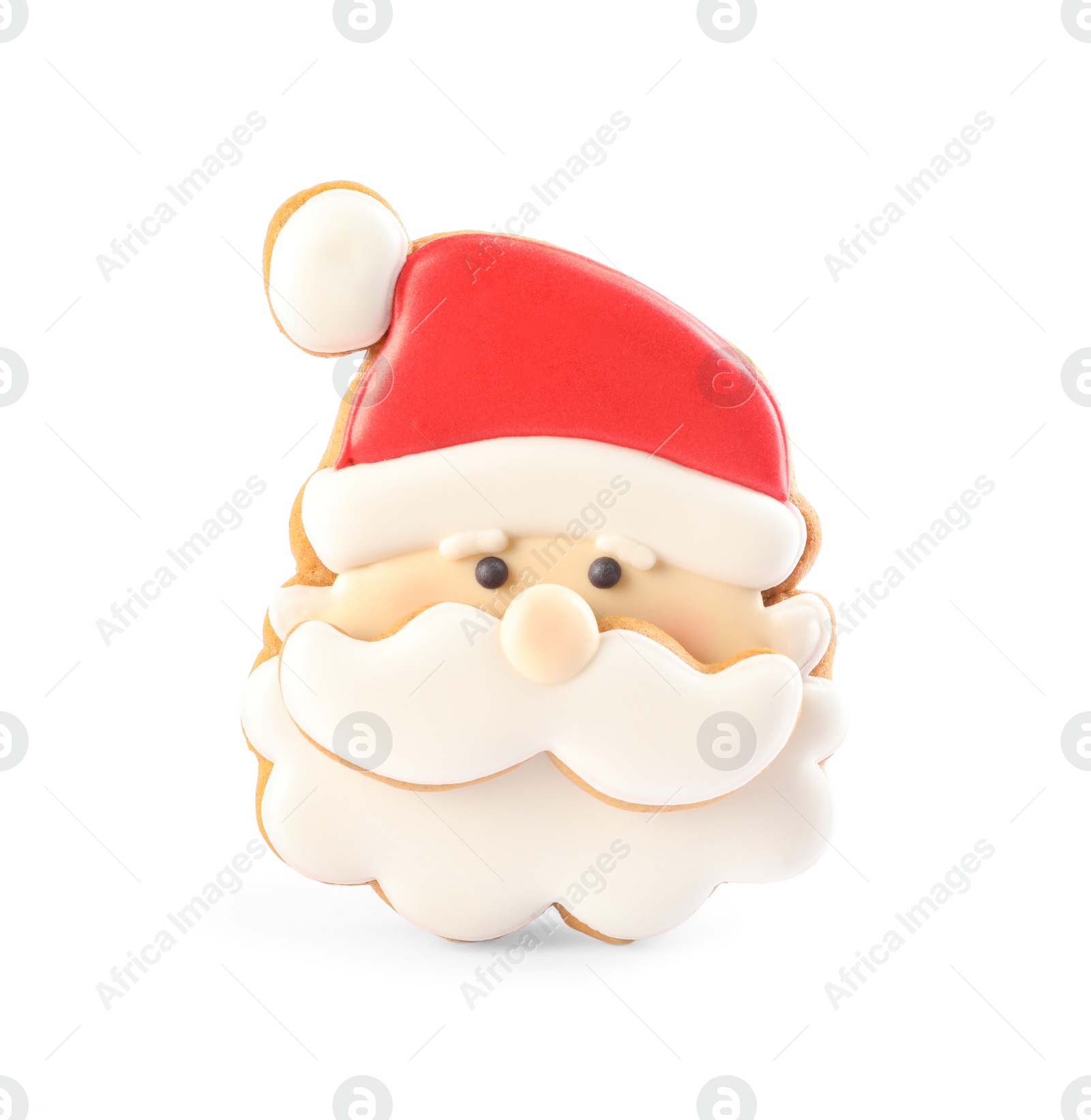 Photo of Santa Claus shaped Christmas cookie isolated on white