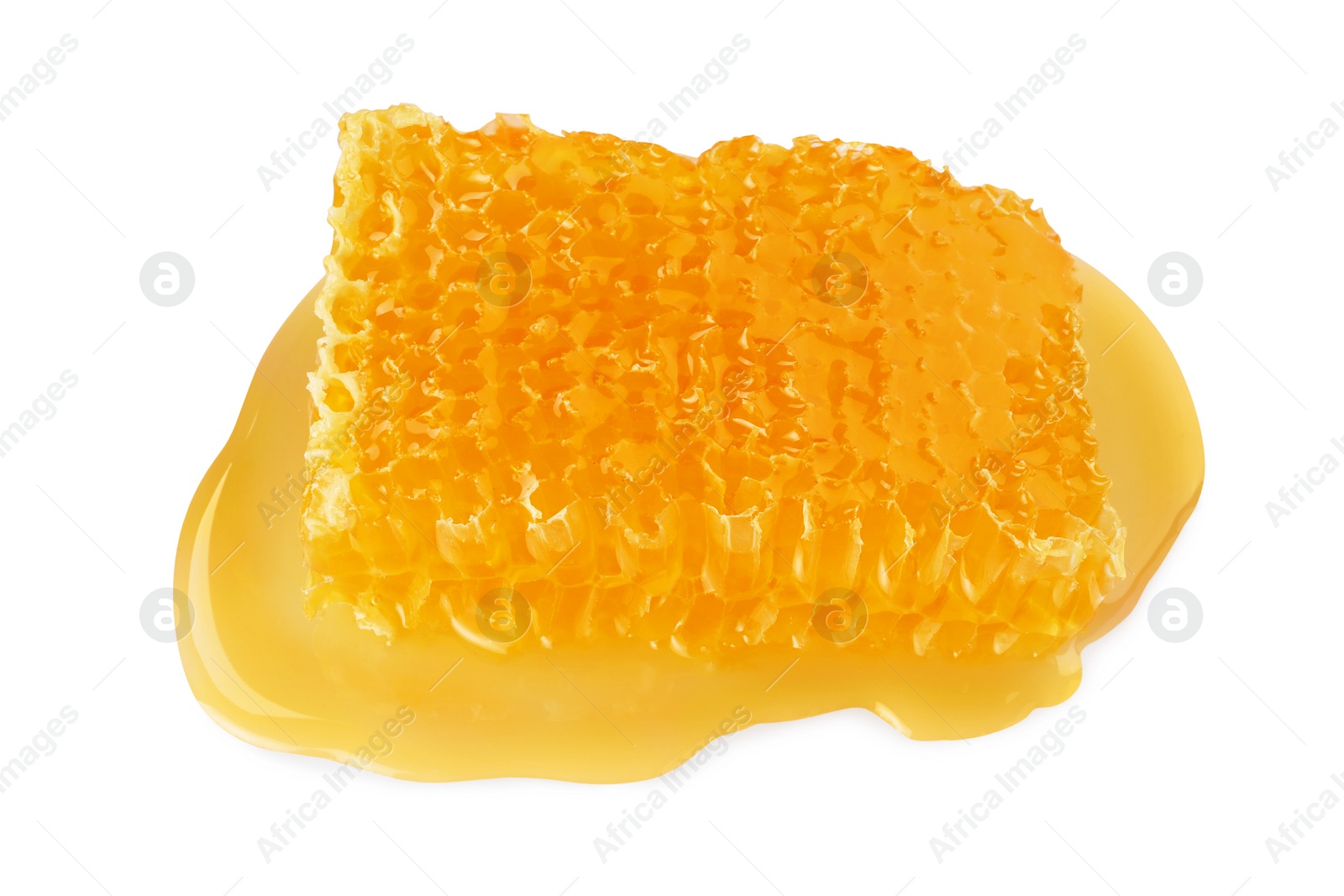 Photo of Natural honeycomb with tasty honey isolated on white