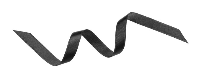 Photo of Elegant black ribbon isolated on white, top view