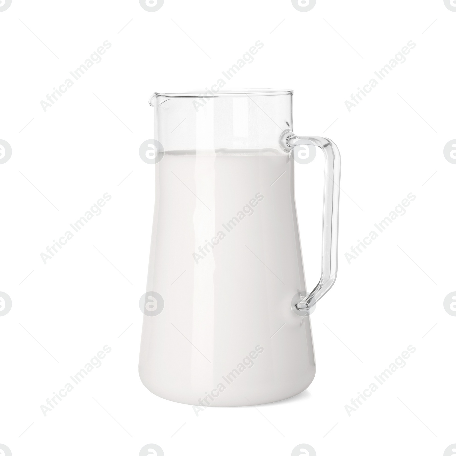 Photo of Glass jug with fresh milk isolated on white