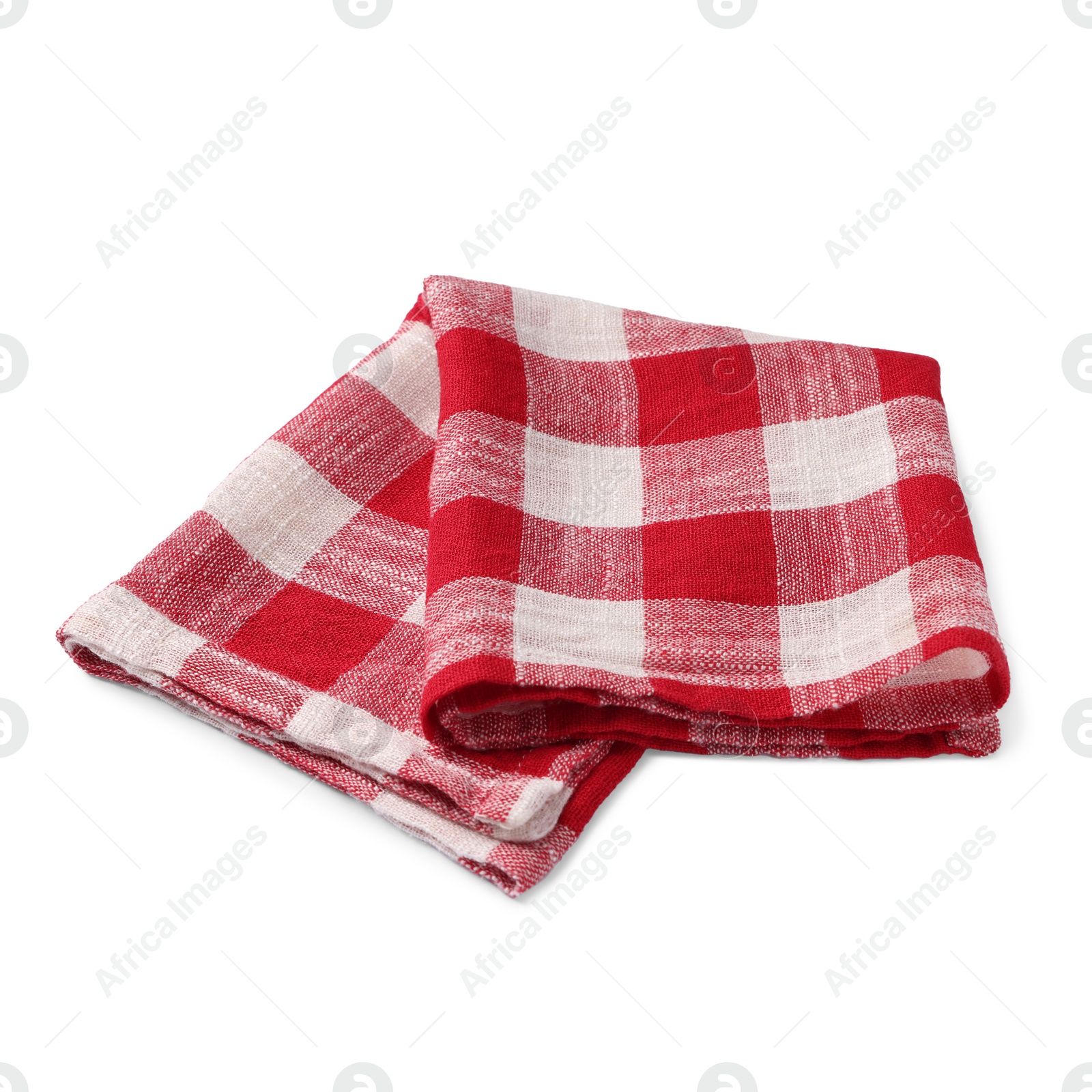 Photo of New red checkered tablecloth on white background