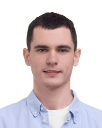 Passport photo. Portrait of young man on white background