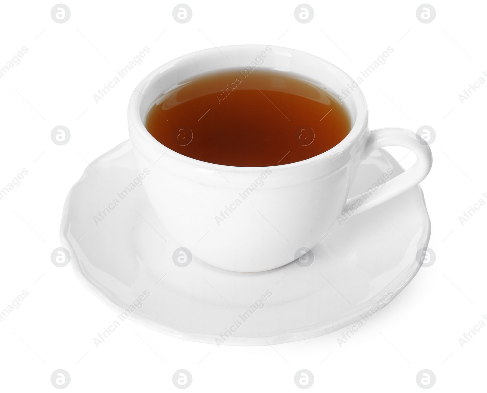 Photo of Aromatic tea in cup isolated on white