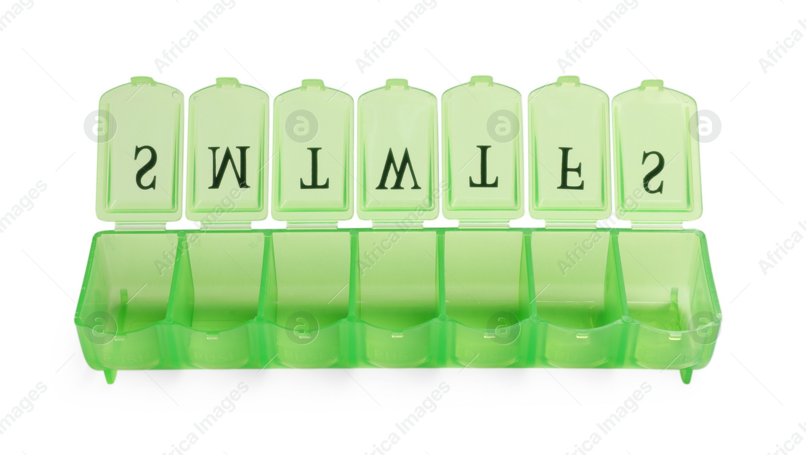 Photo of One empty pill organizer isolated on white