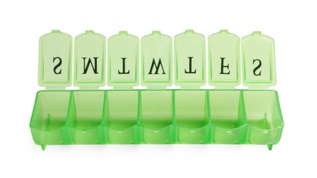 One empty pill organizer isolated on white