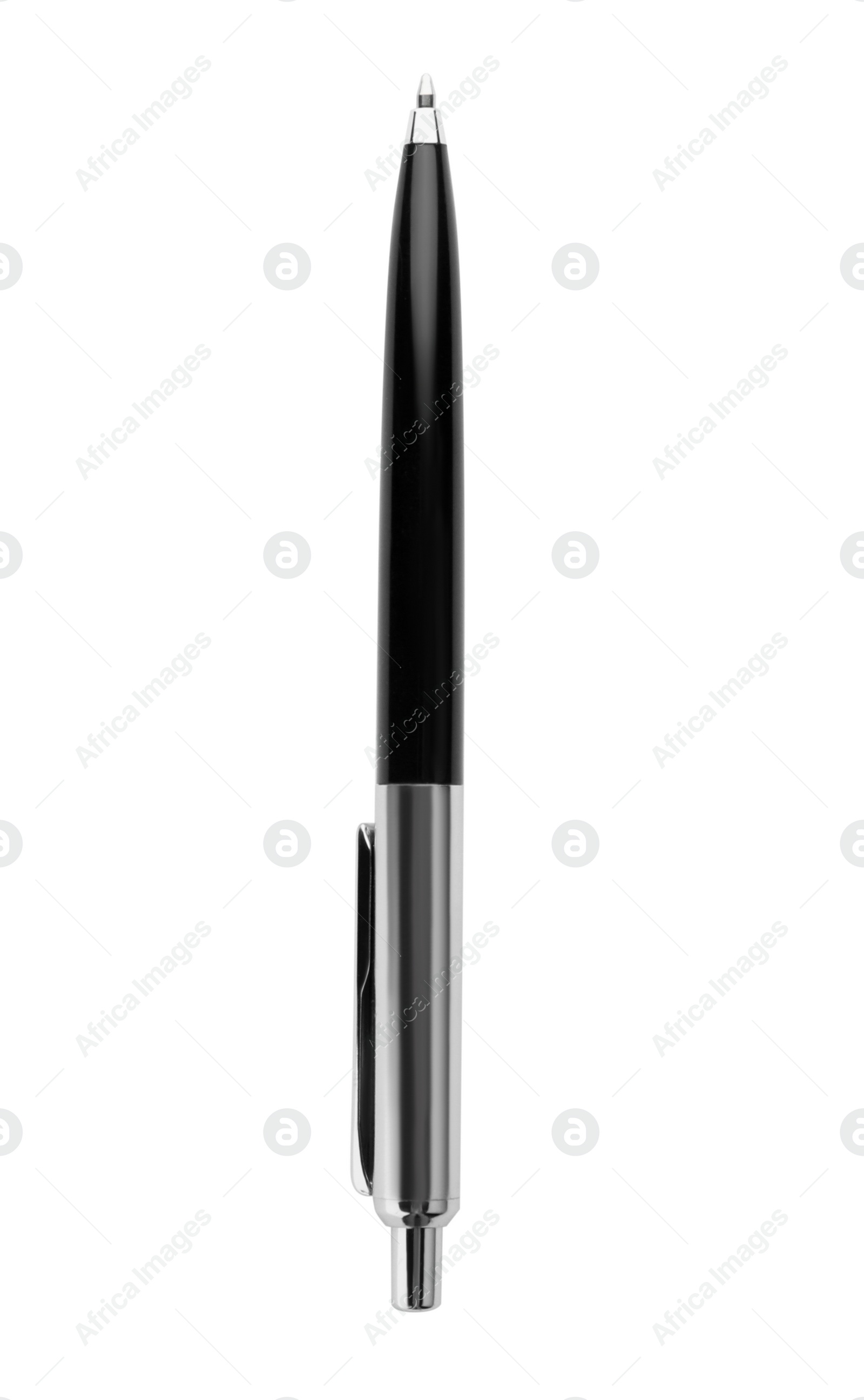 Photo of New retractable pen isolated on white. School stationery