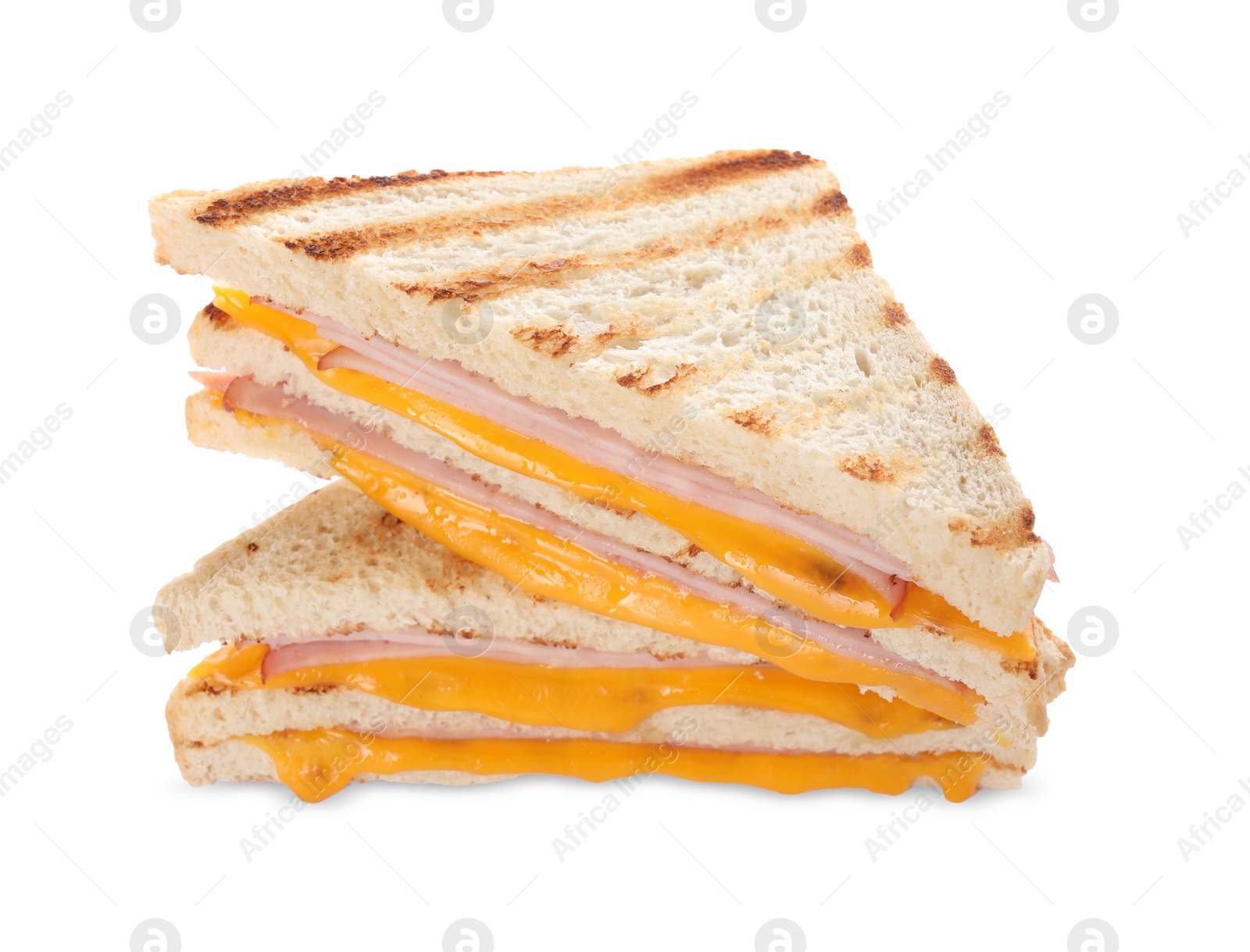 Delicious grilled sandwiches with ham and cheese isolated on white Photo of Delicious grilled sandwiches with ham and cheese isolated on white