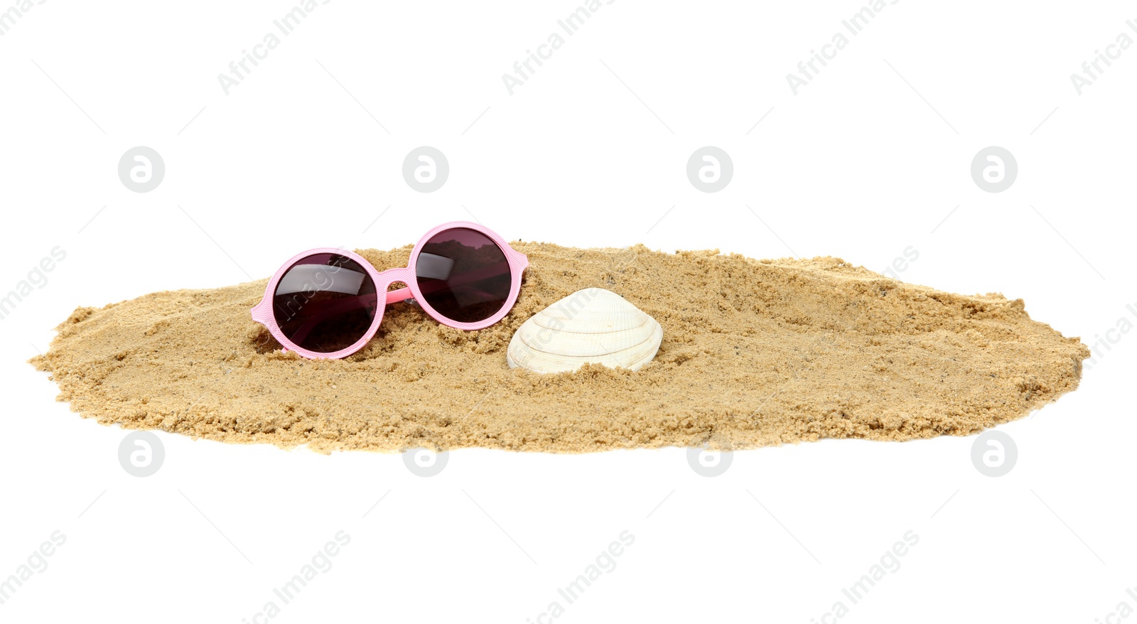 Photo of Composition with beach objects on white background