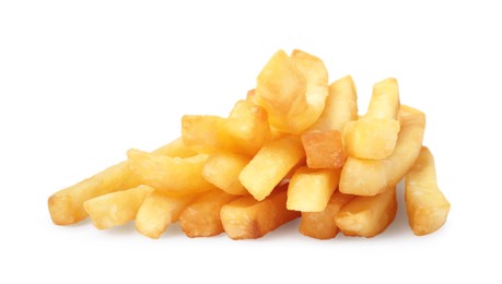 Delicious fresh french fries on white background