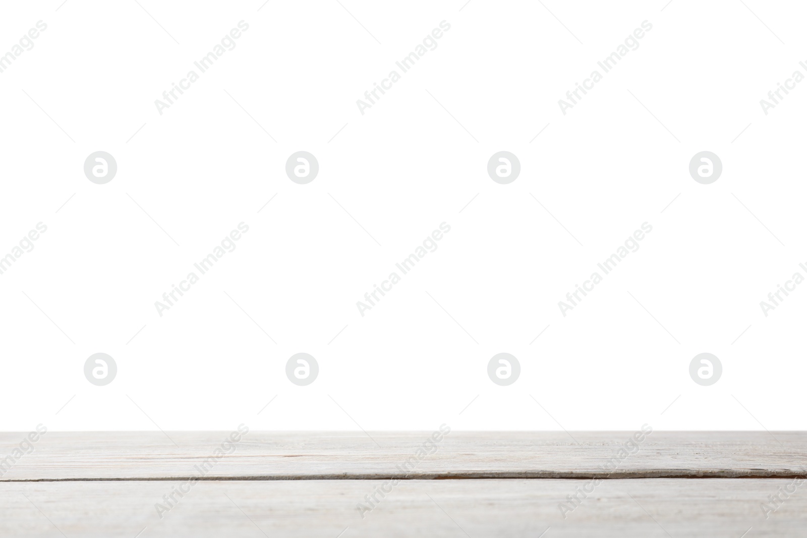 Photo of Empty wooden surface against white background. Mockup for design