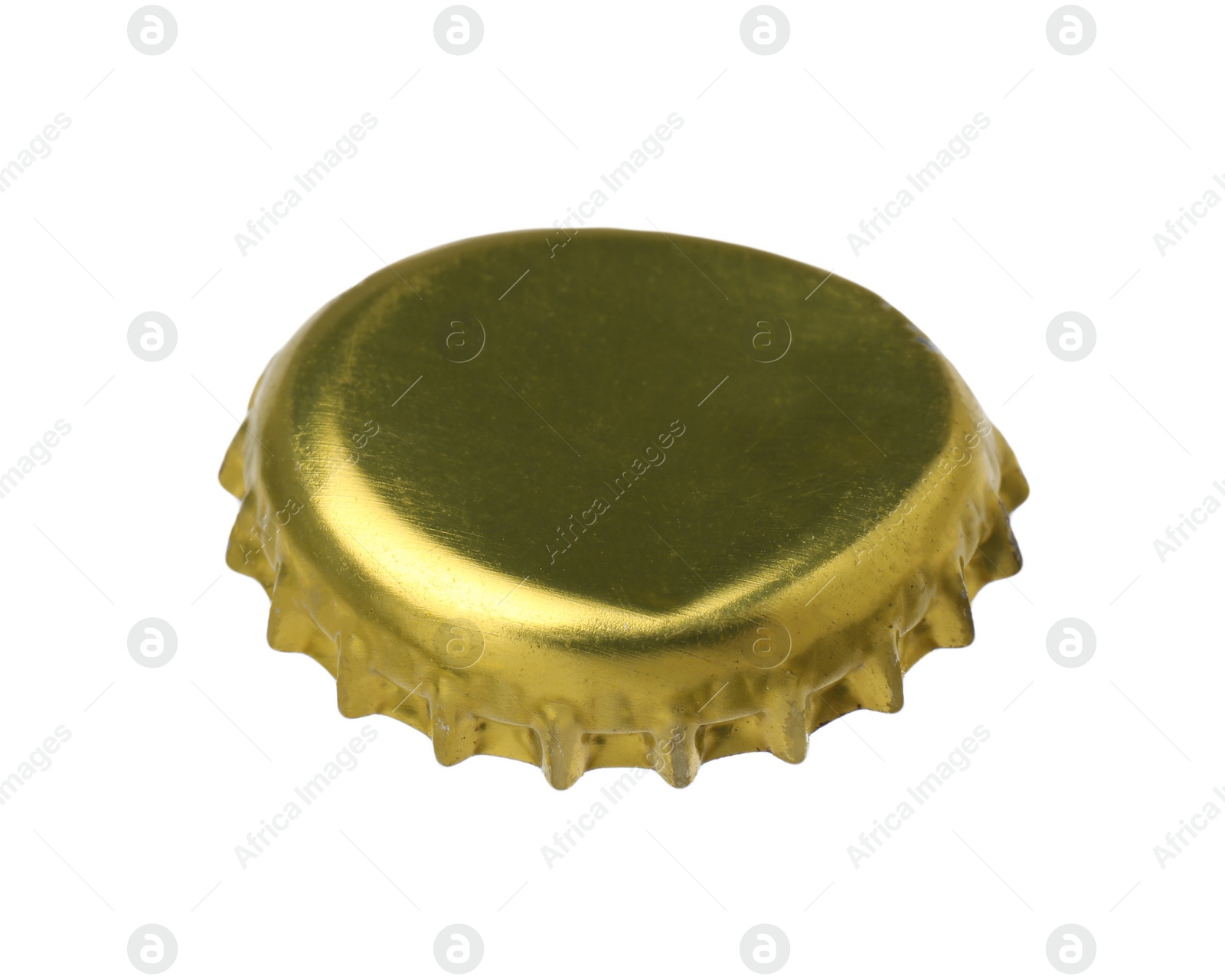 Photo of One golden beer bottle cap isolated on white