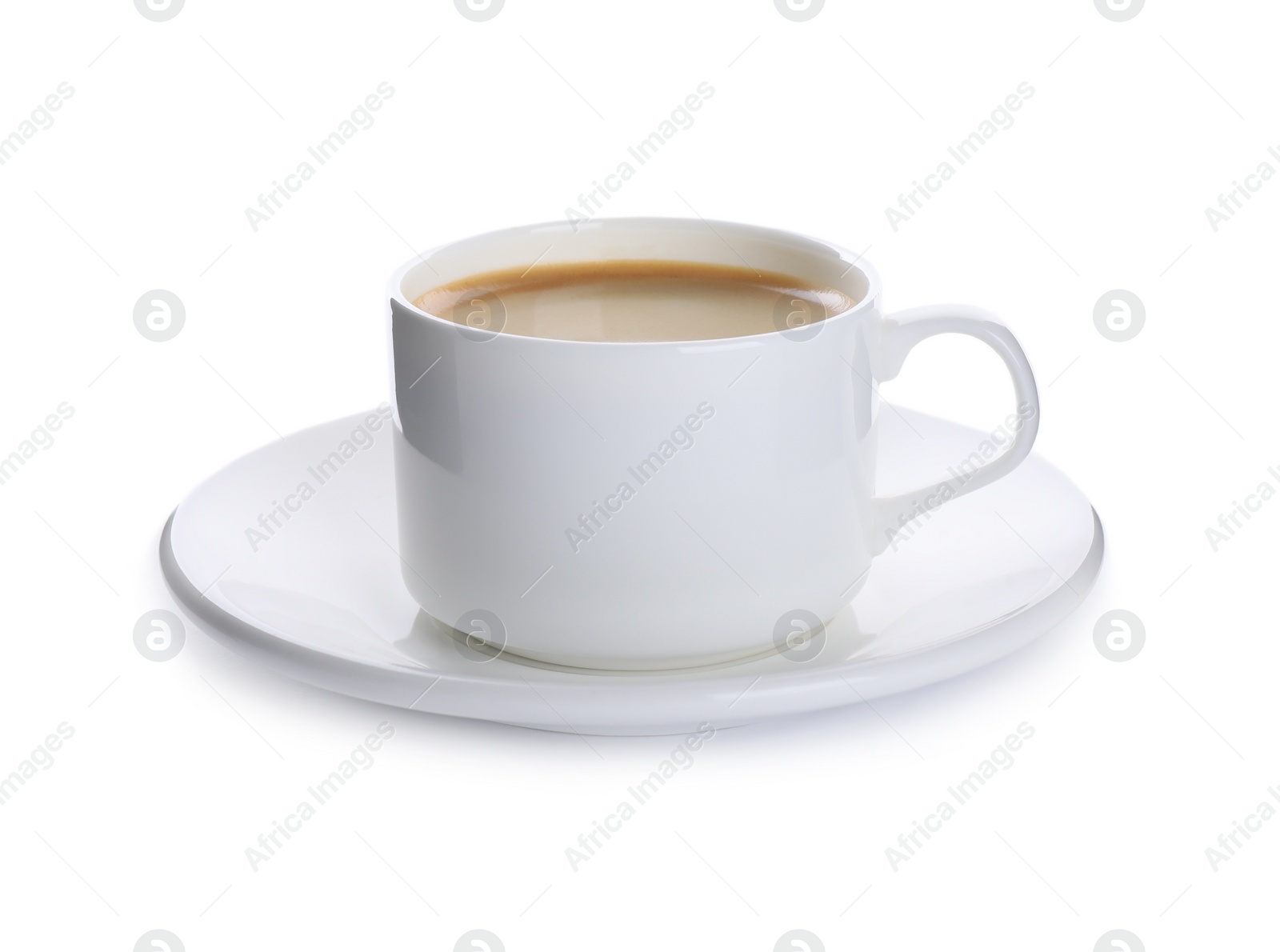 Photo of Cup with aromatic coffee isolated on white