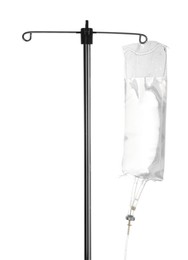 IV infusion set on pole against white background