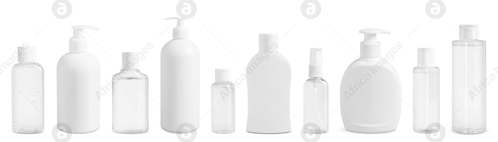 Image of Set of cosmetic bottles with skin care products isolated on white