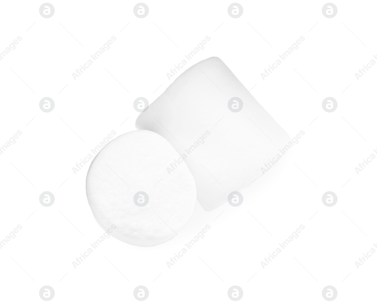 Photo of Delicious puffy marshmallows on white background, top view