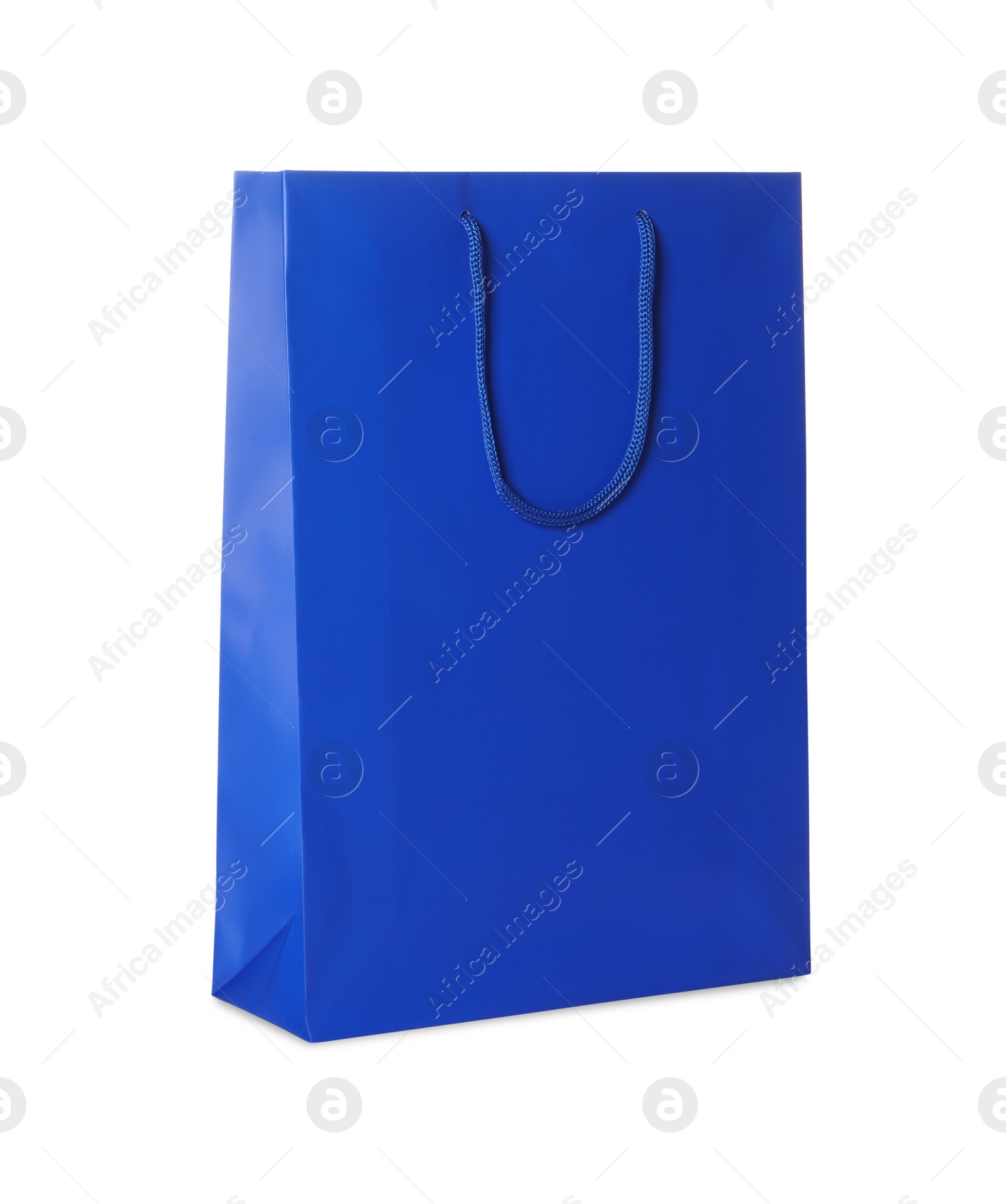 Photo of One blue shopping bag isolated on white