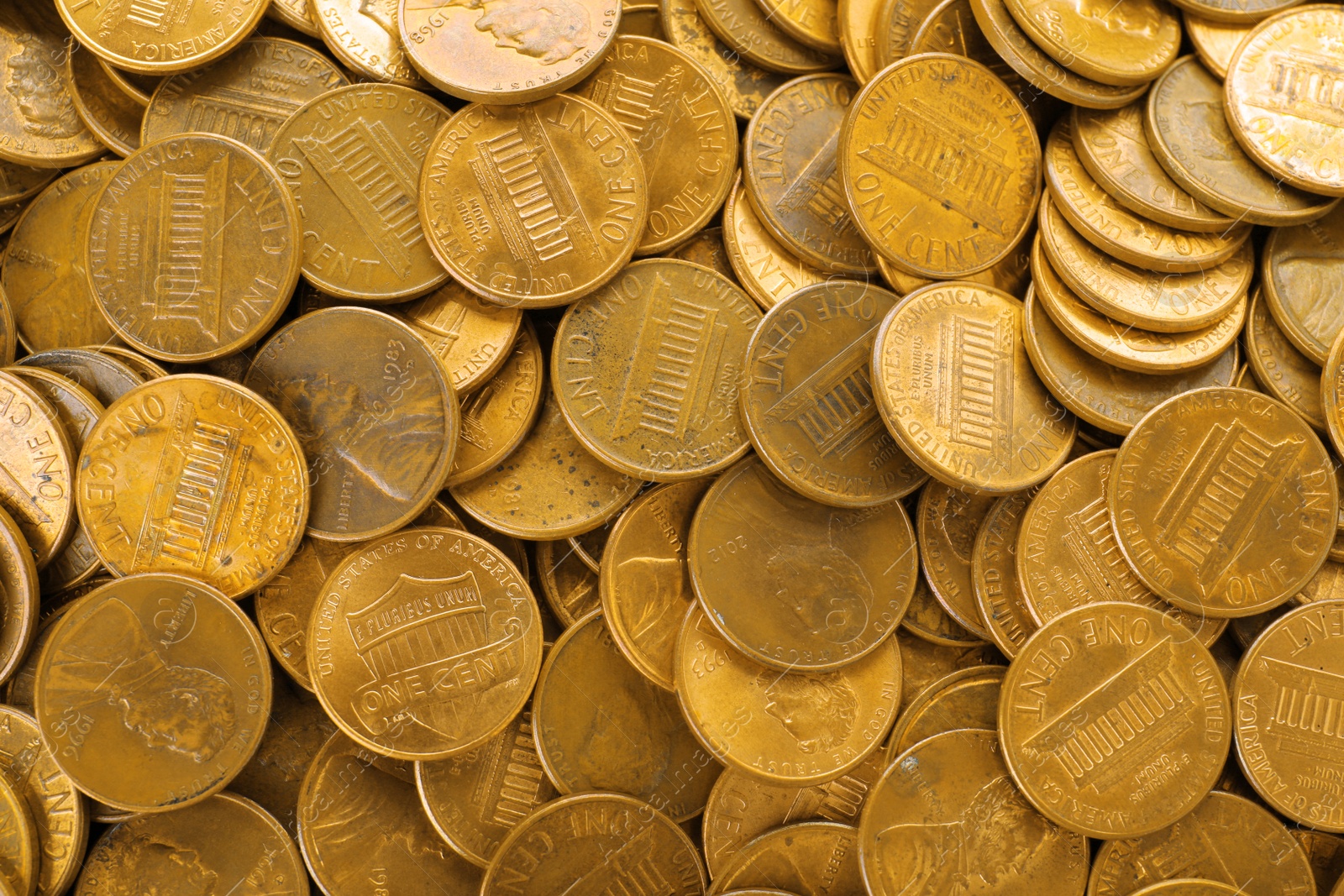 Photo of Pile of US coins as background, top view