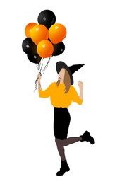 Illustration of Beautiful woman wearing witch costume with balloons on white background