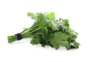 Photo of Bunch of fresh green organic cilantro isolated on white