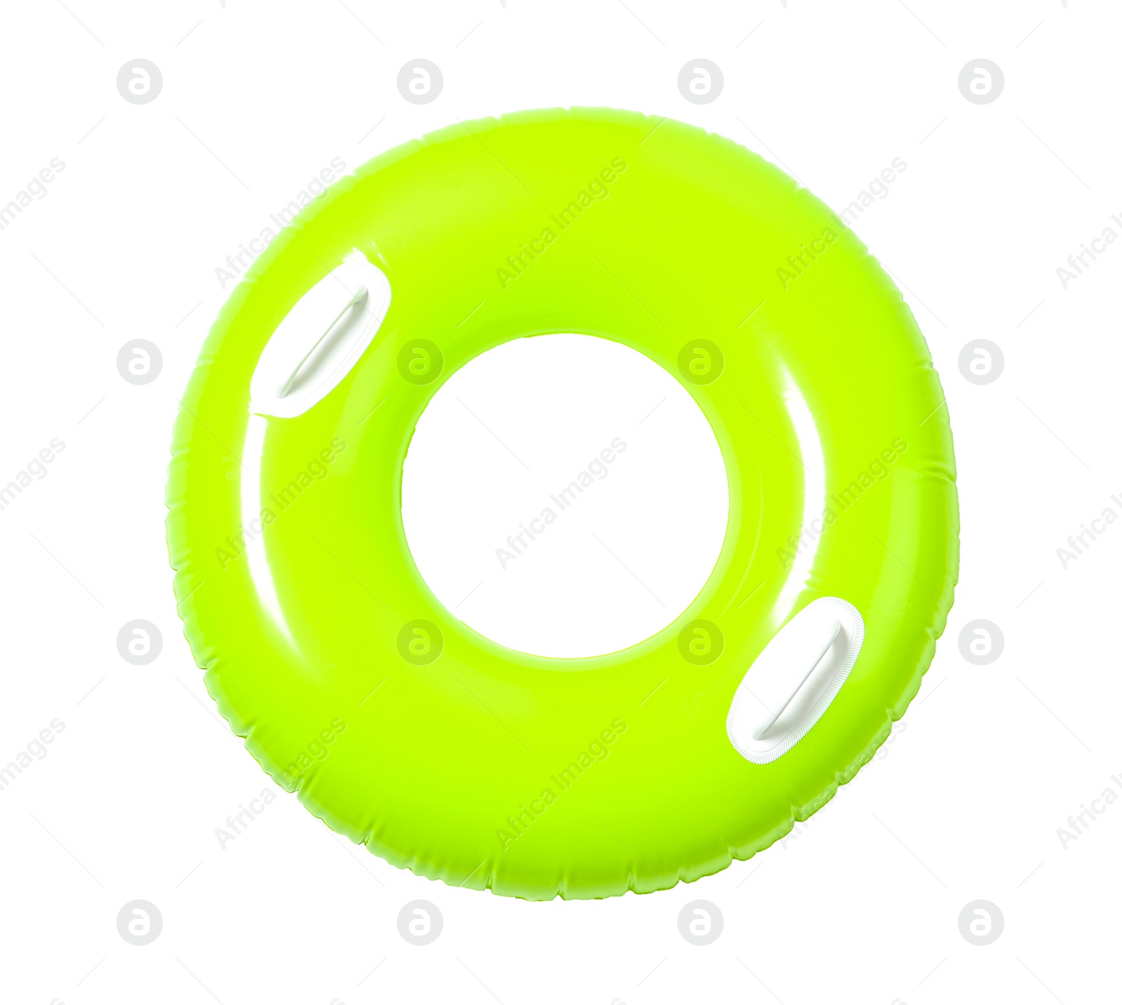 Photo of Bright inflatable ring on white background. Summer holidays