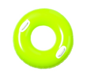 Photo of Bright inflatable ring on white background. Summer holidays