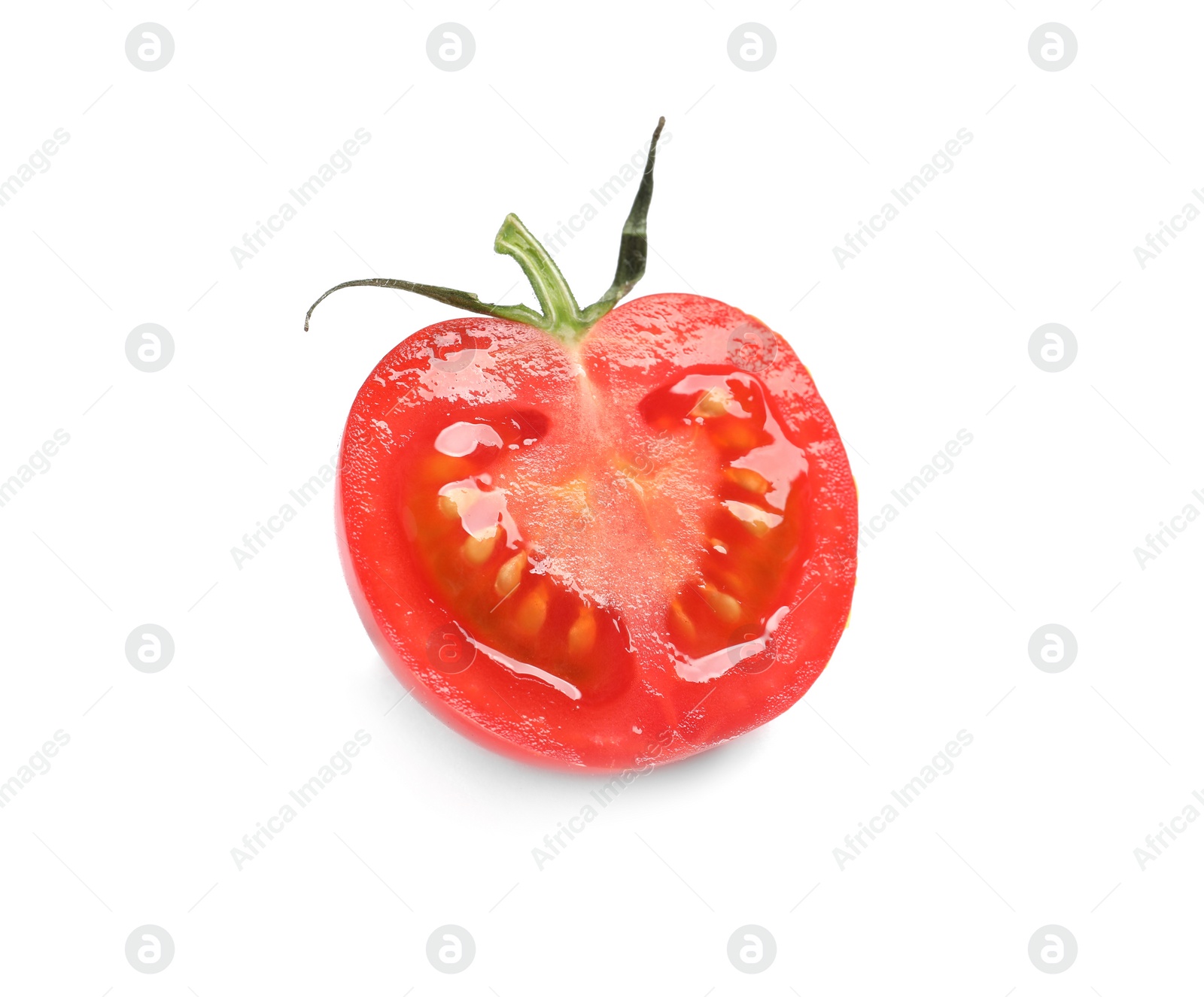 Photo of Half of fresh cherry tomato isolated on white