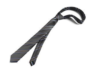 One striped necktie isolated on white, top view