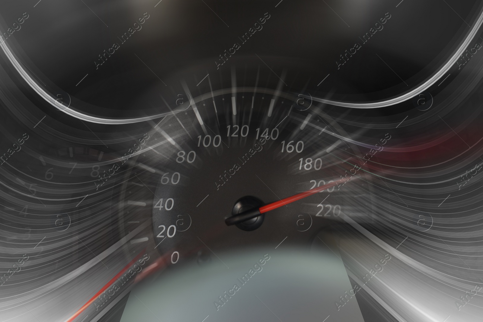 Image of Speedometer on dashboard in car, motion blur effect