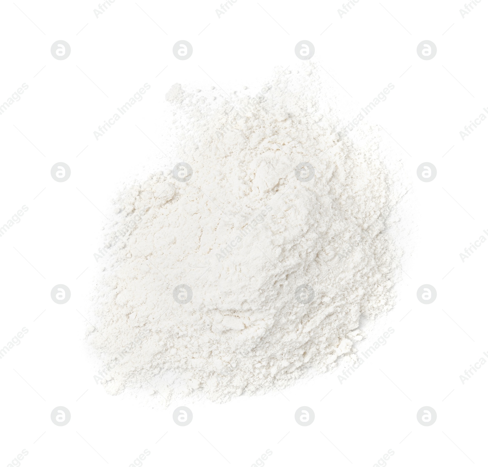 Photo of Heap of baking powder isolated on white, top view