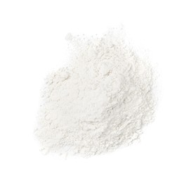 Photo of Heap of baking powder isolated on white, top view