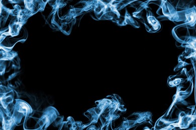 Image of Frame of smoke on black background, space for text