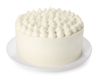 Photo of One delicious tiramisu cake isolated on white