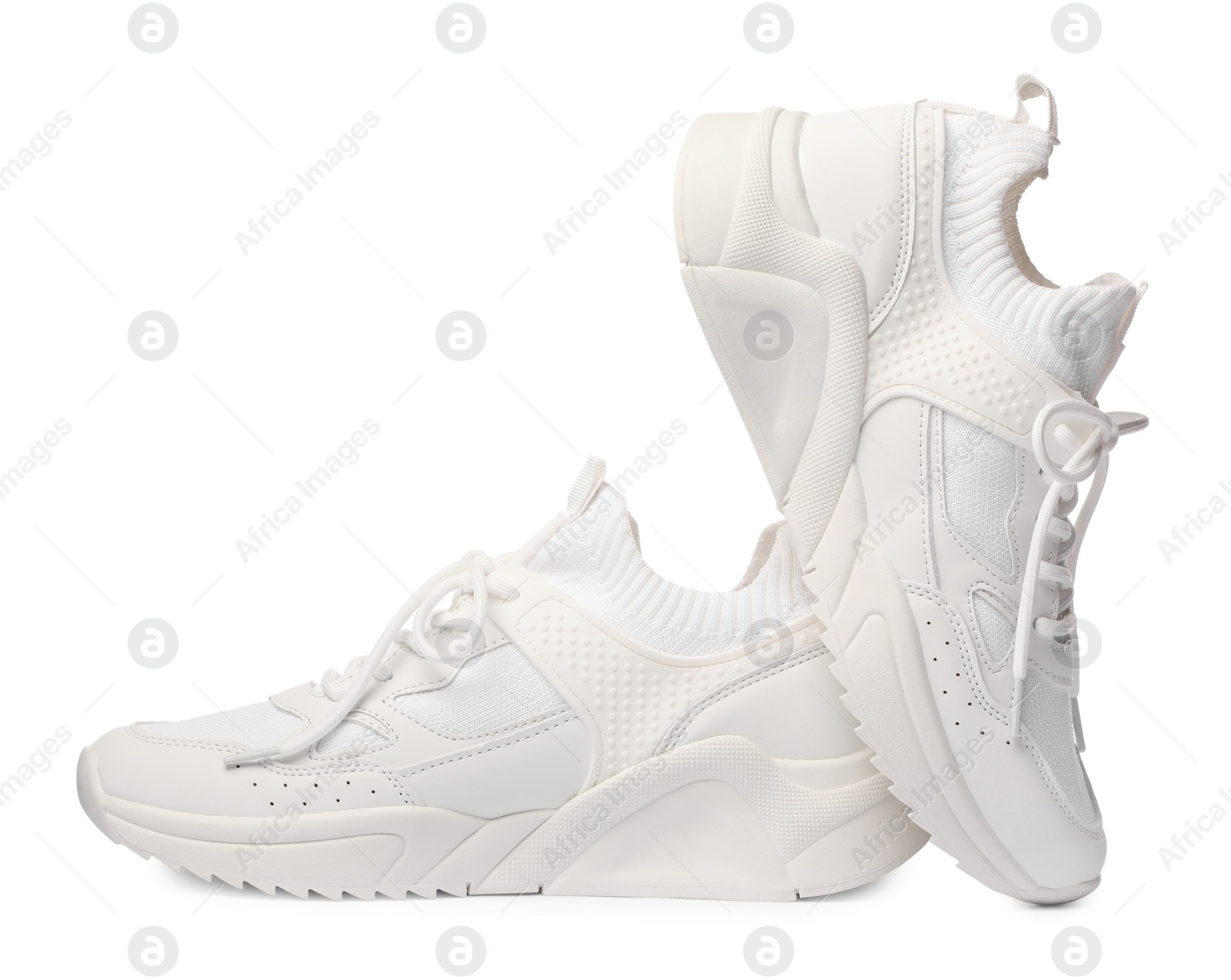 Photo of Pair of stylish sneakers isolated on white