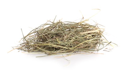 Photo of Dried hay isolated on white. Livestock feed