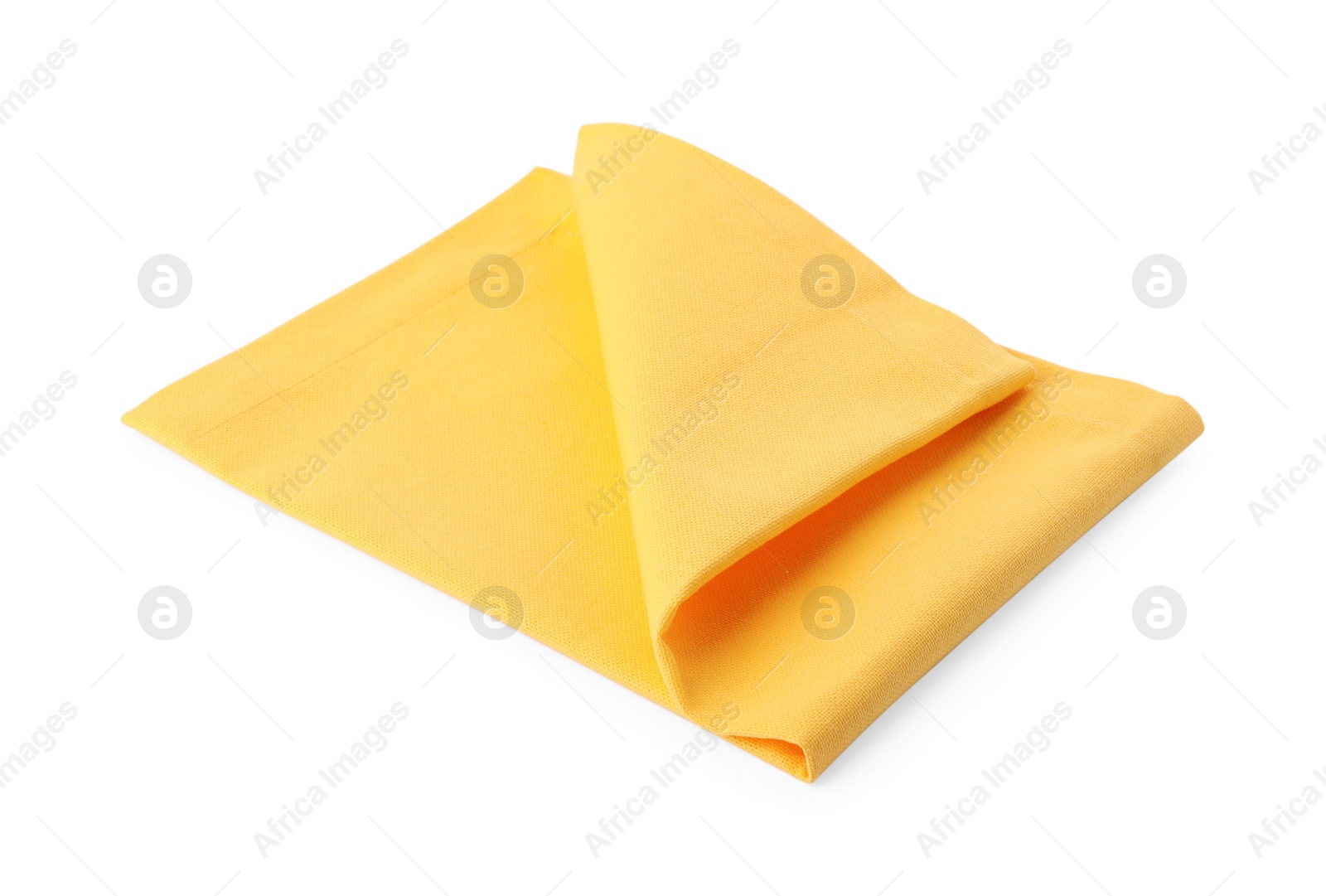Photo of New clean yellow cloth napkin isolated on white