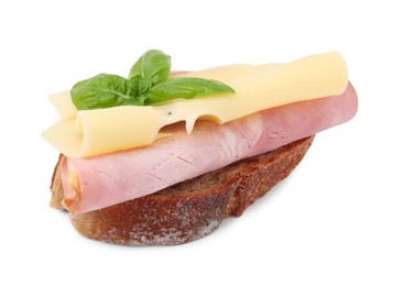 Photo of Delicious sandwich with ham and cheese isolated on white