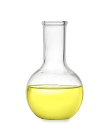 Florence flask with yellow liquid isolated on white