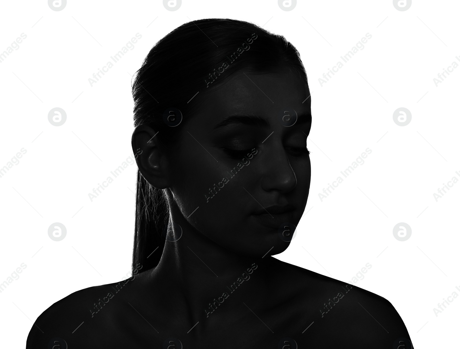 Image of Silhouette of one woman isolated on white