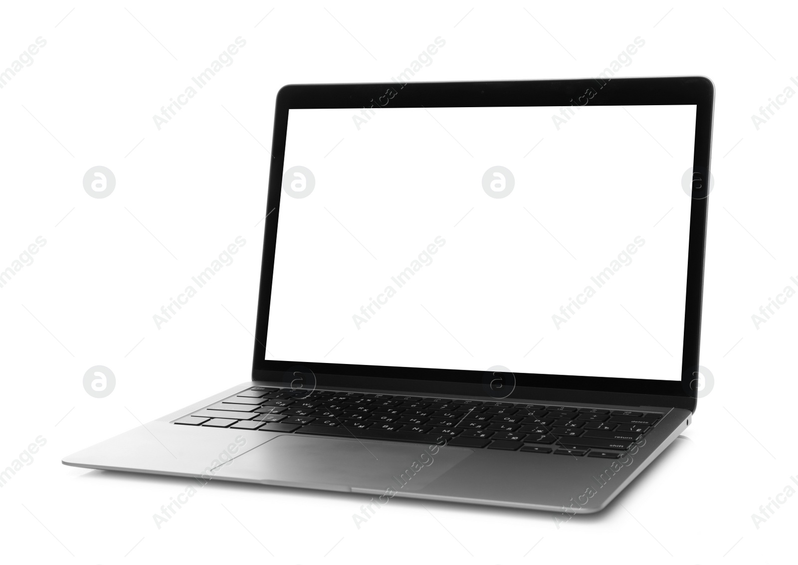 Photo of Laptop with blank screen isolated on white. Mockup for design