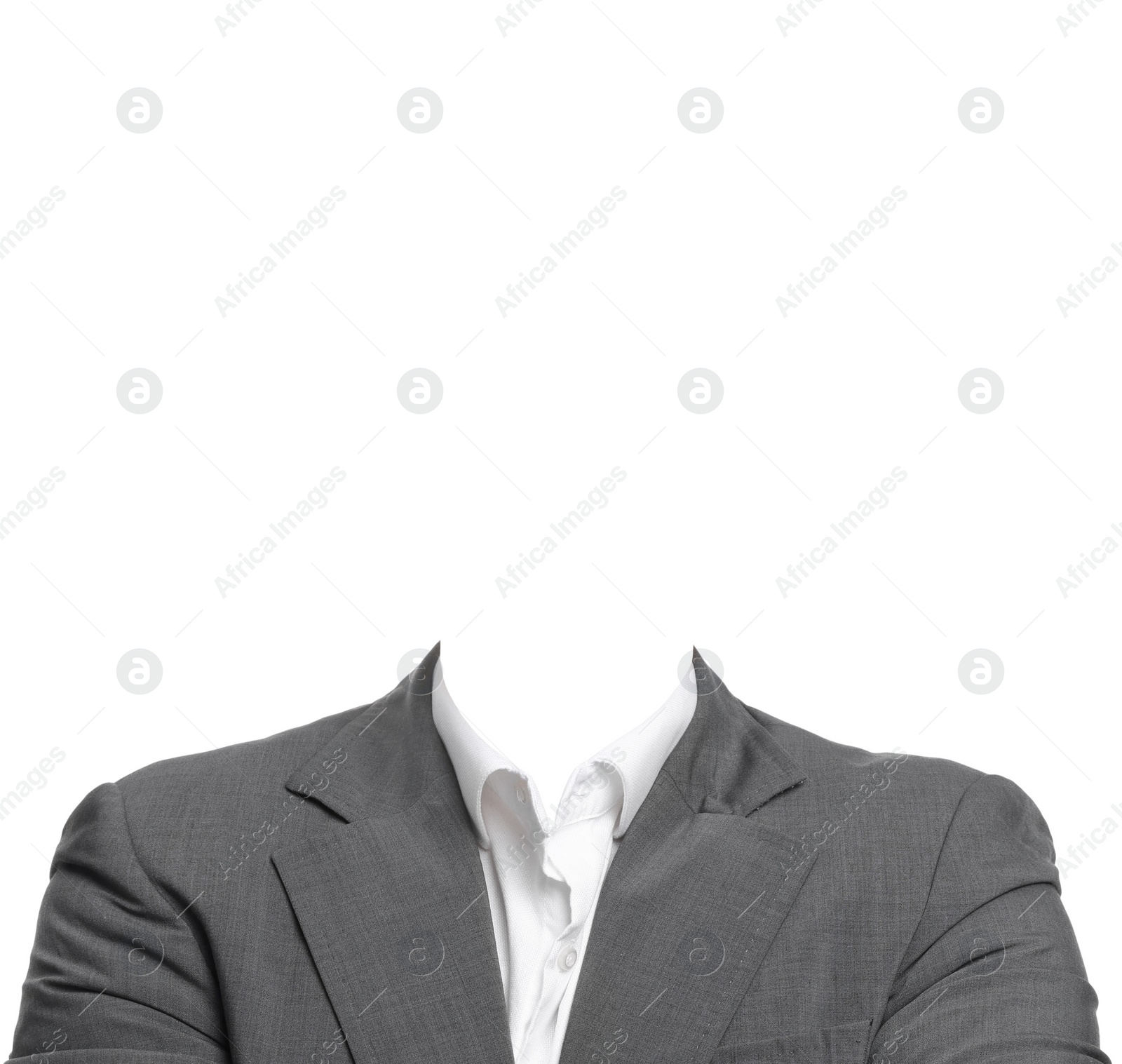 Image of Outfit replacement template for passport photo or other documents. Formal wear isolated on white