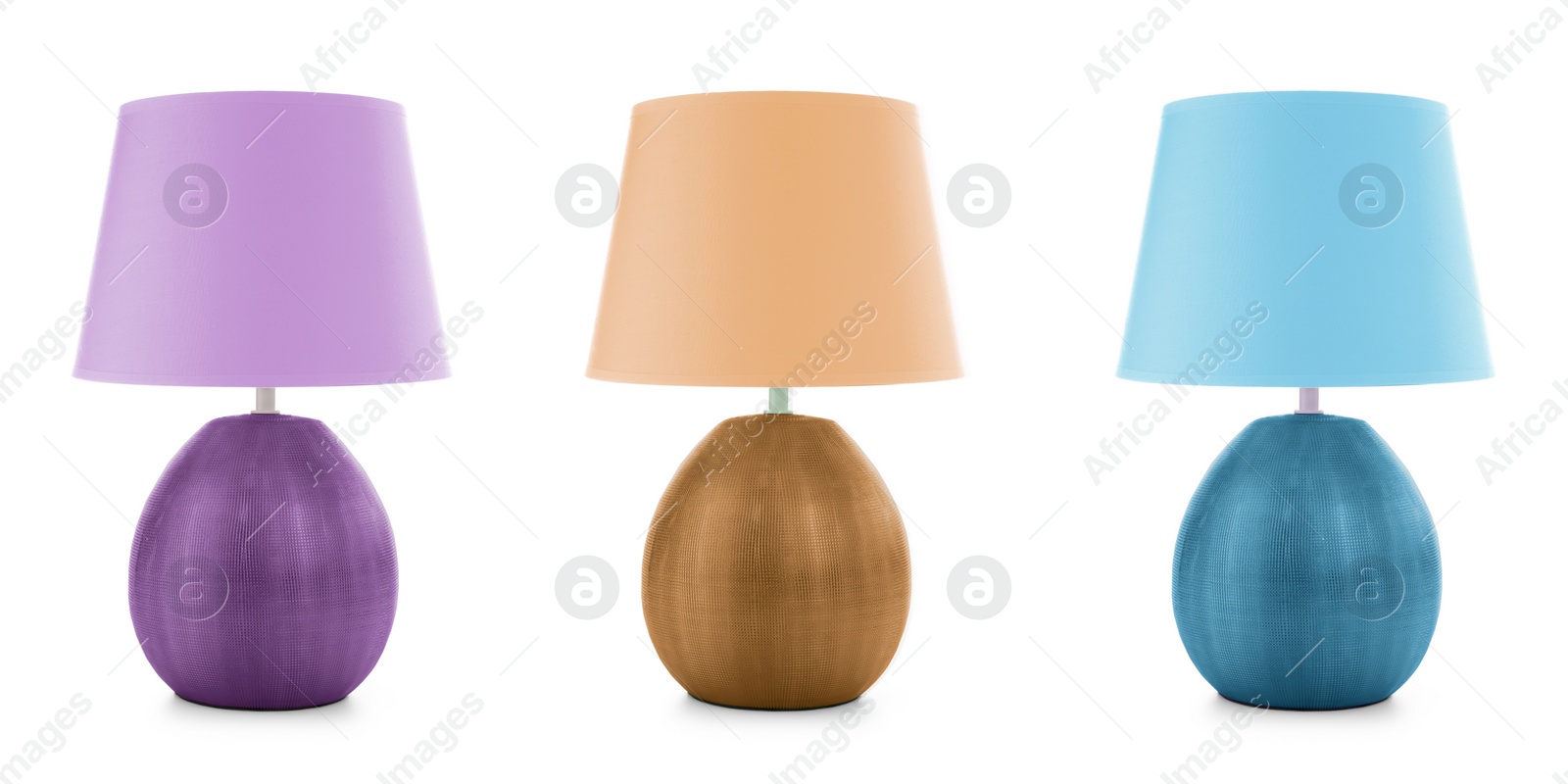 Image of Set with stylish night lamps on white background. Banner design