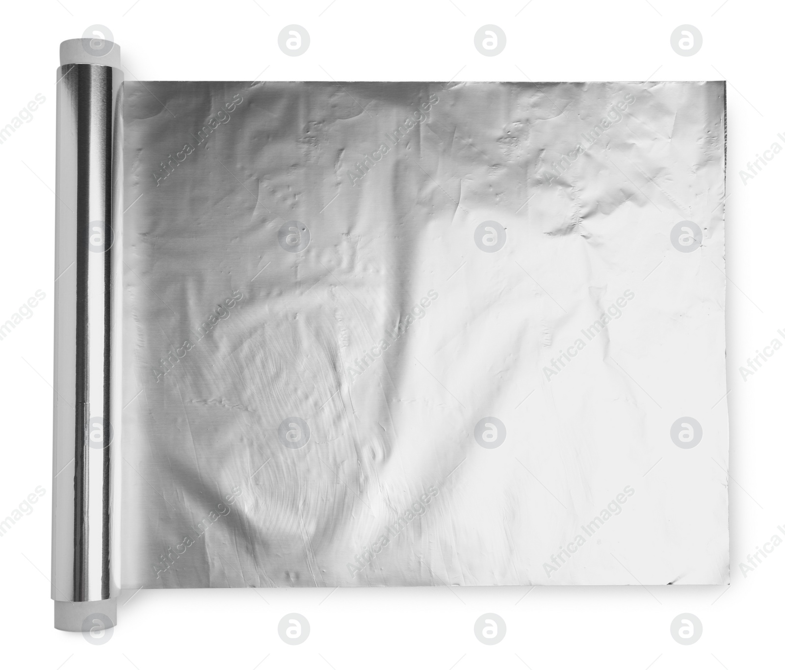 Photo of Roll of aluminum foil isolated on white, top view