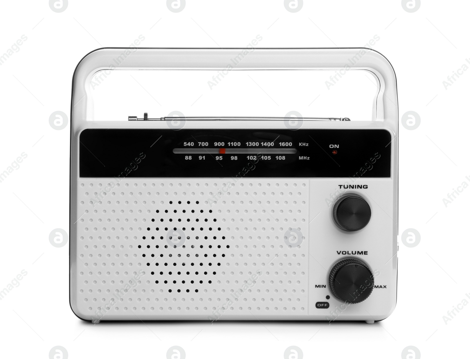 Photo of Portable retro radio receiver isolated on white