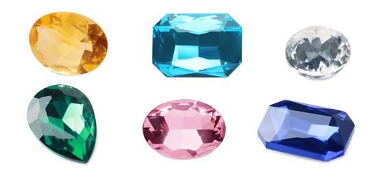 Set of beautiful gemstones on white background