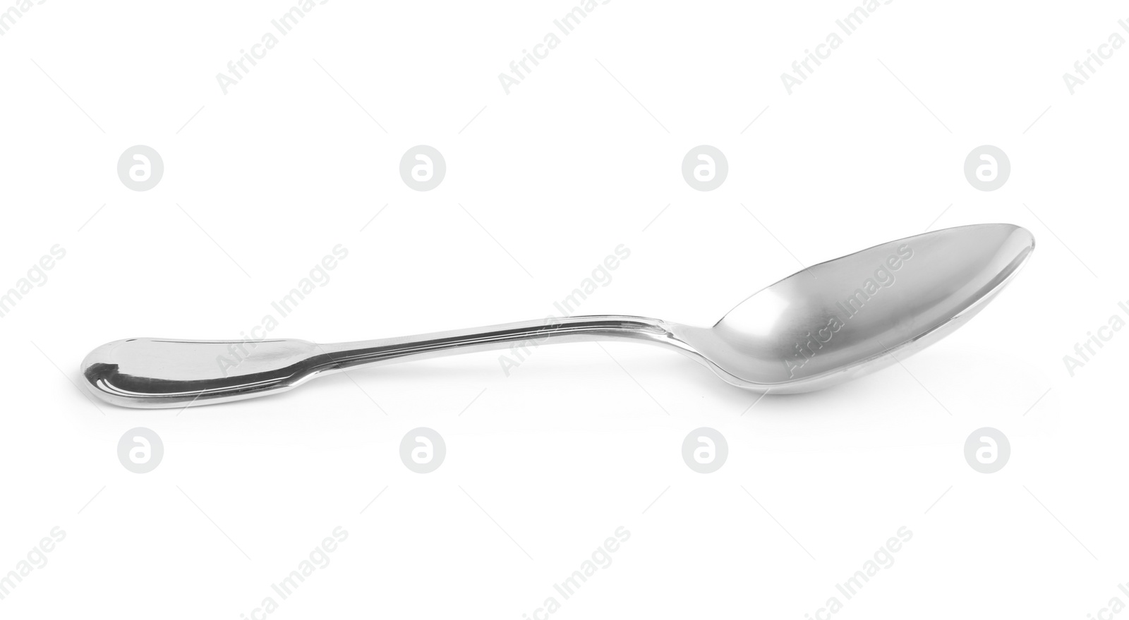 Photo of Clean shiny silver spoon isolated on white