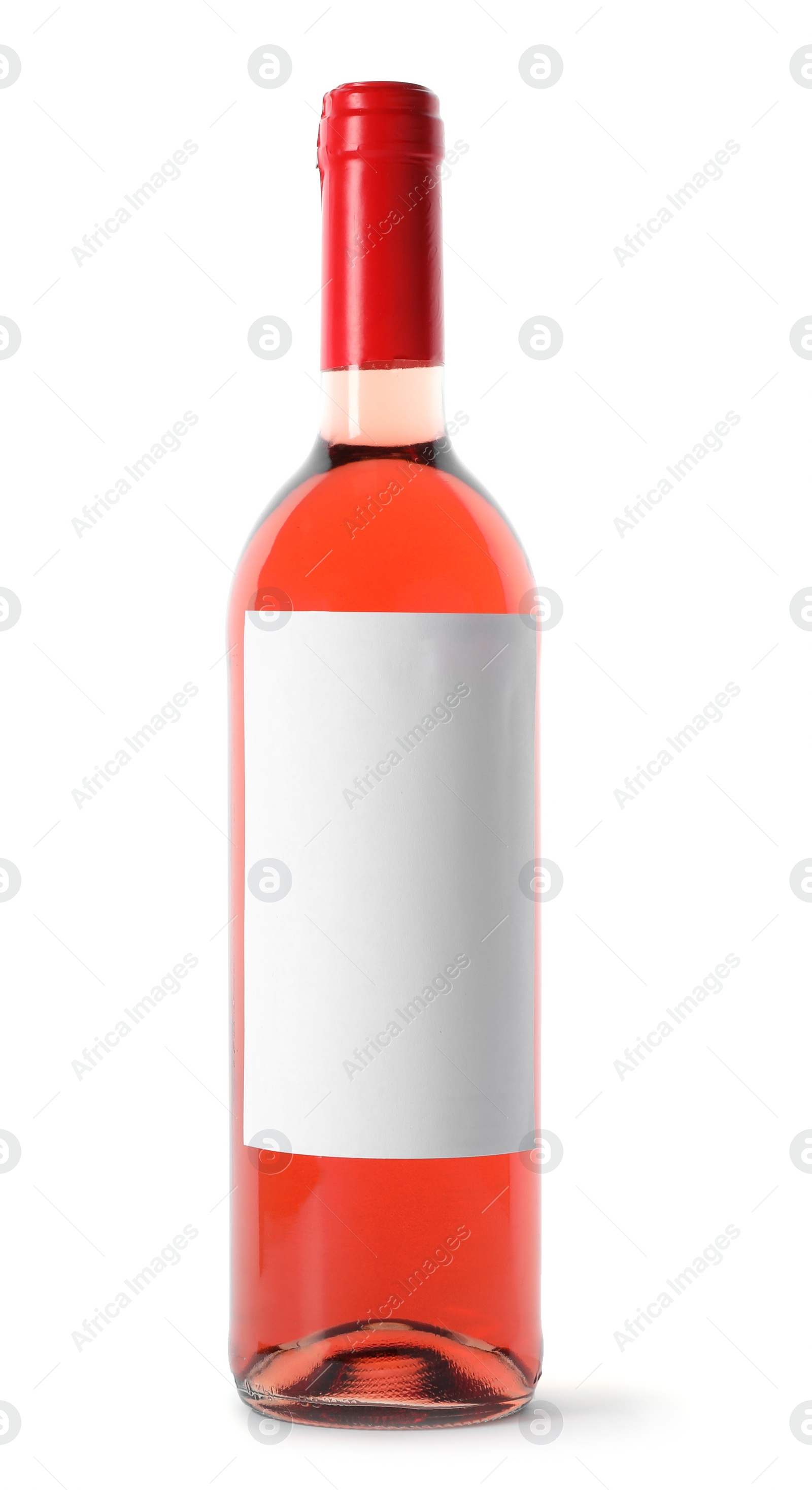 Photo of Bottle of delicious wine with blank label on white background